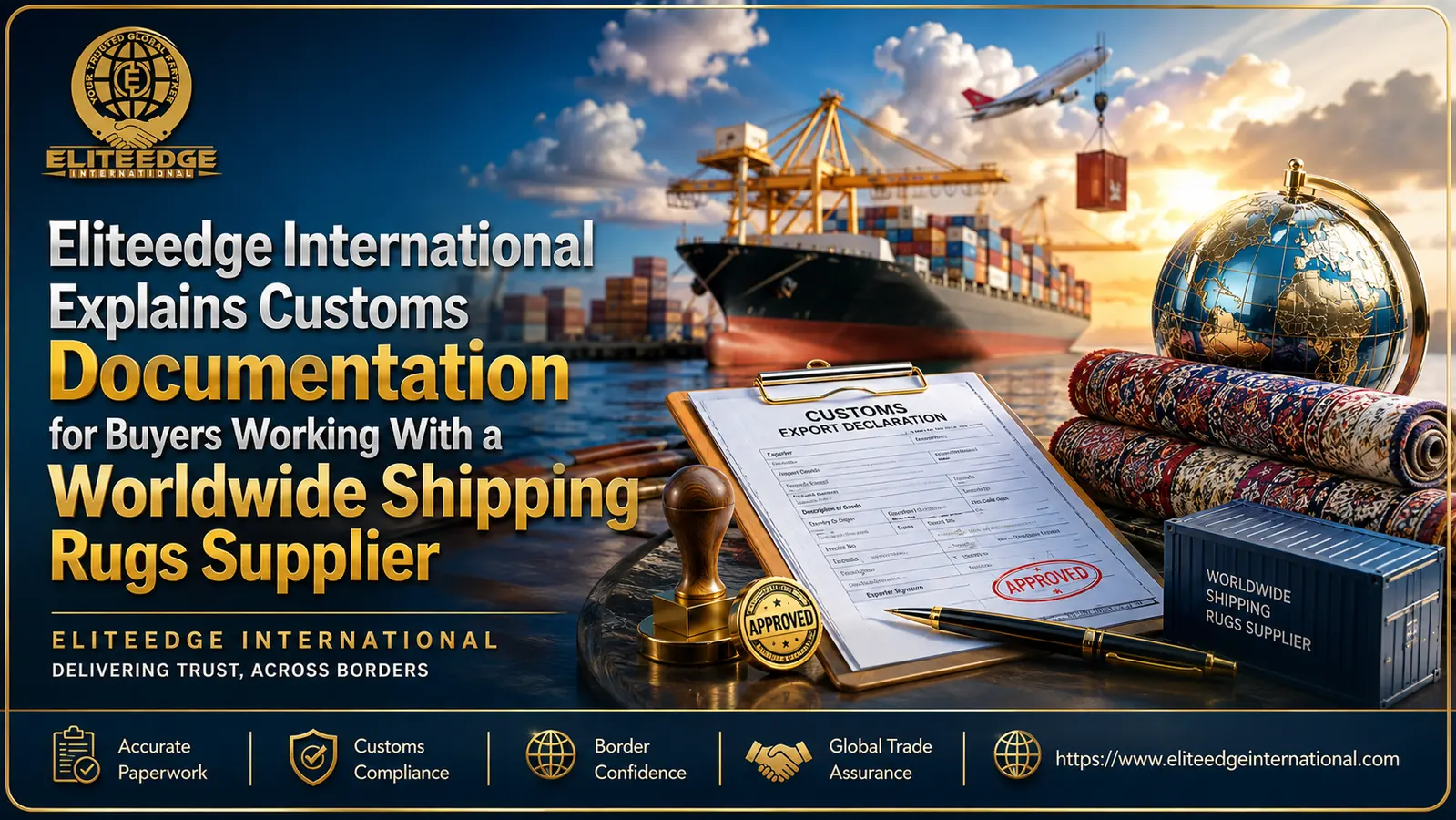 Worldwide shipping rugs supplier Eliteedge International customs documentation export quality