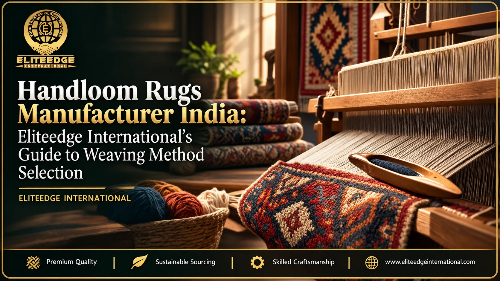 Handloom rugs manufacturer India, artisan weaving on a traditional handloom