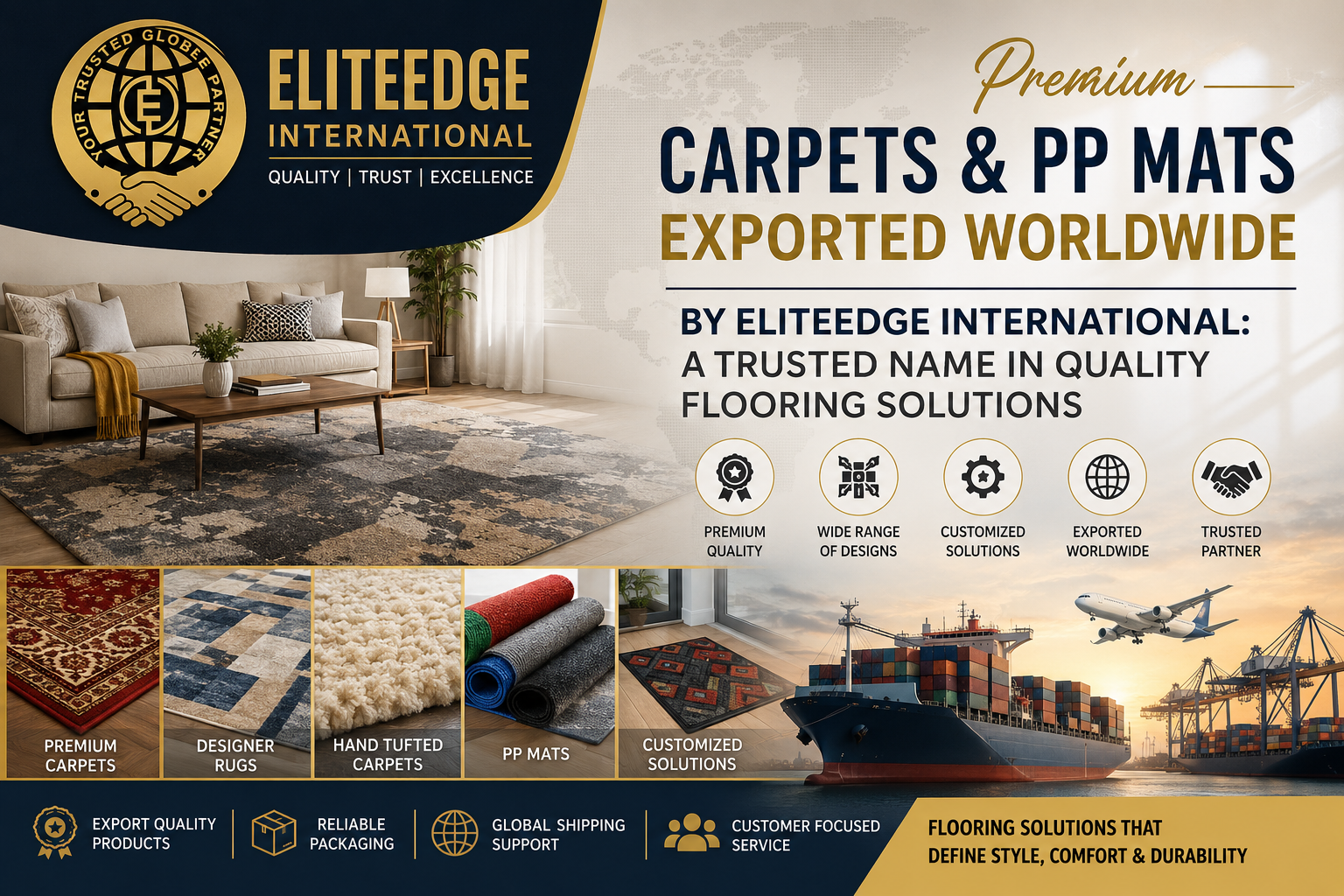 Premium Carpets & PP Mats Exported Worldwide by Eliteedge International: Delivering Quality Flooring Solutions Across Global Markets