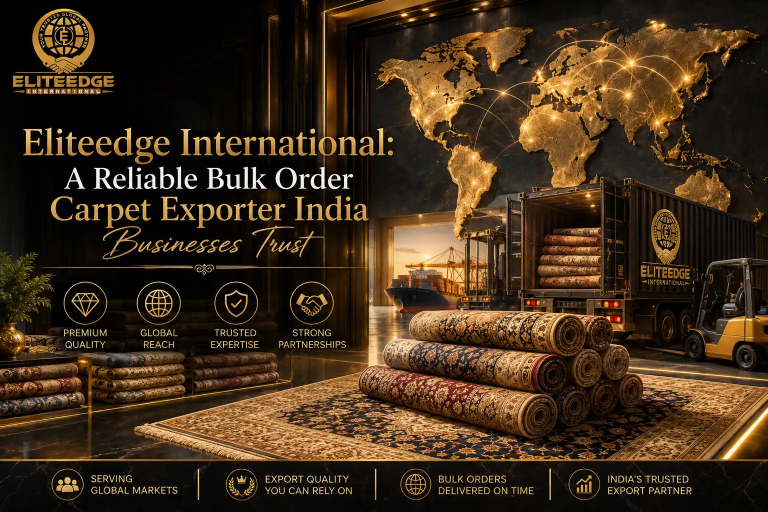 Bulk order carpet exporter India Eliteedge International global carpet supplier warehouse