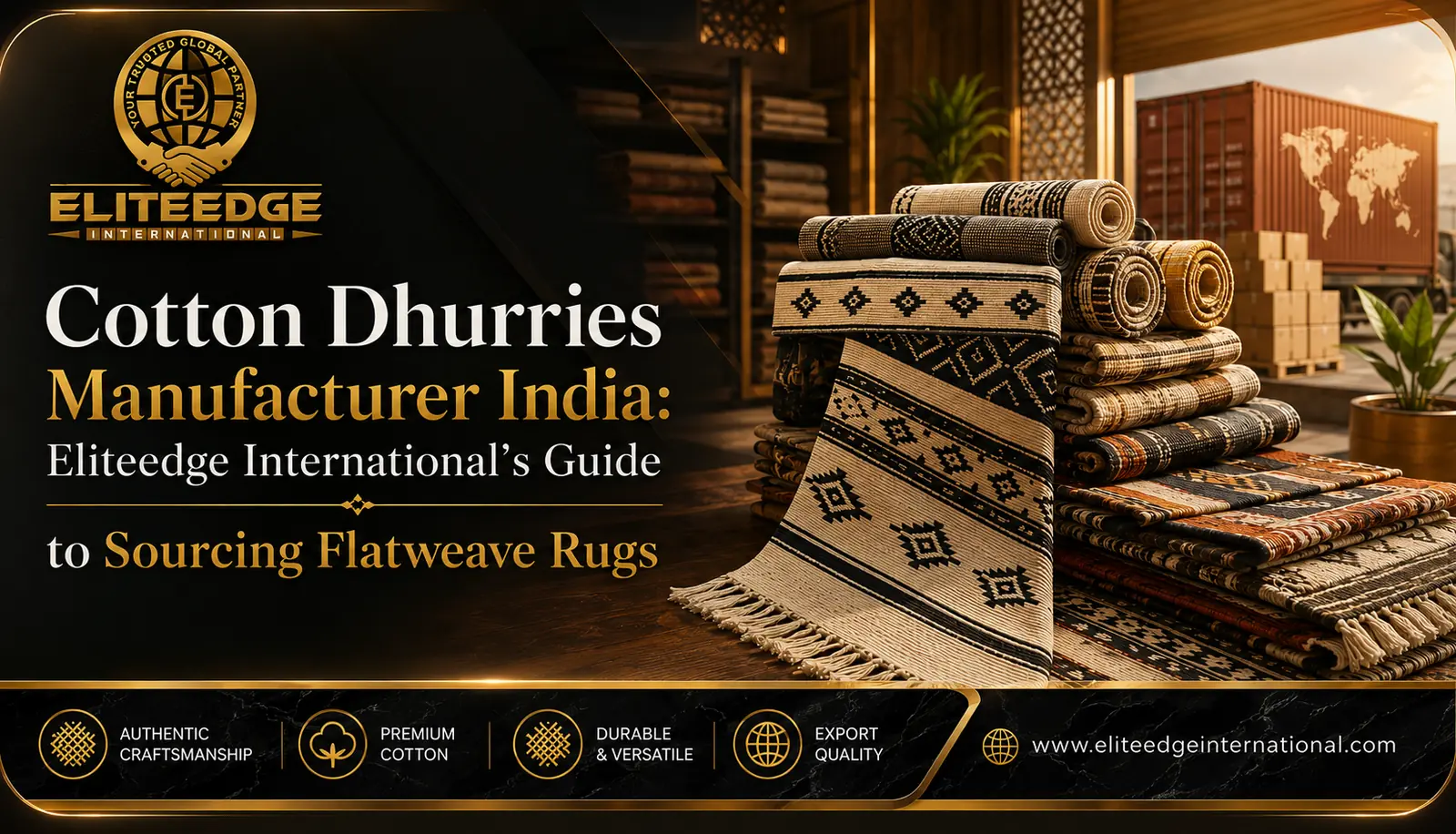 Cotton dhurries manufacturer India, flatweave rug patterns ready for wholesale export